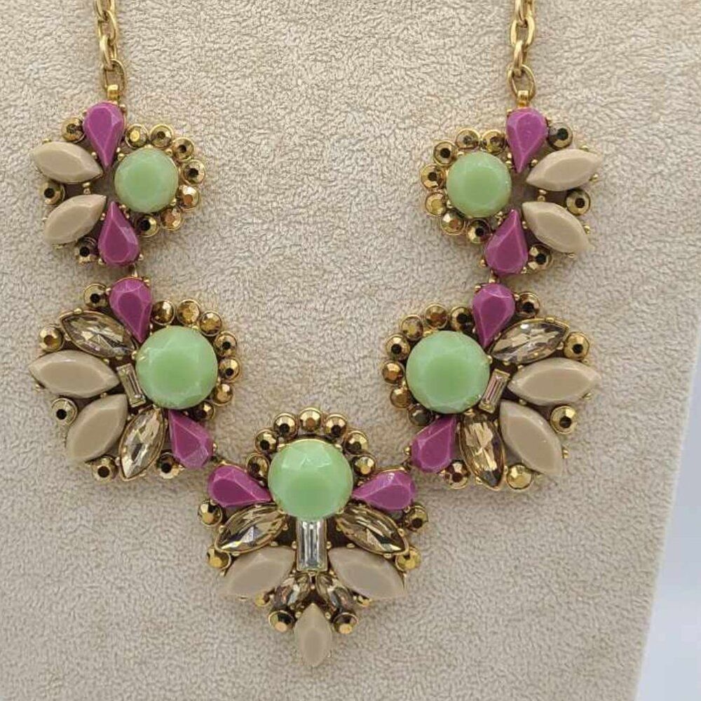 J Crew Green Taupe Mauve Vintage Statement Necklace